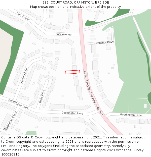 282, COURT ROAD, ORPINGTON, BR6 9DE: Location map and indicative extent of plot