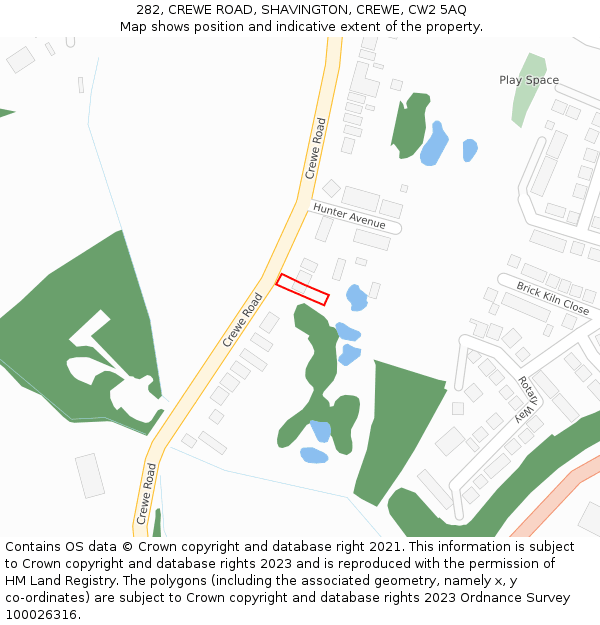 282, CREWE ROAD, SHAVINGTON, CREWE, CW2 5AQ: Location map and indicative extent of plot