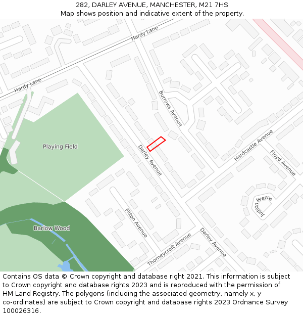 282, DARLEY AVENUE, MANCHESTER, M21 7HS: Location map and indicative extent of plot