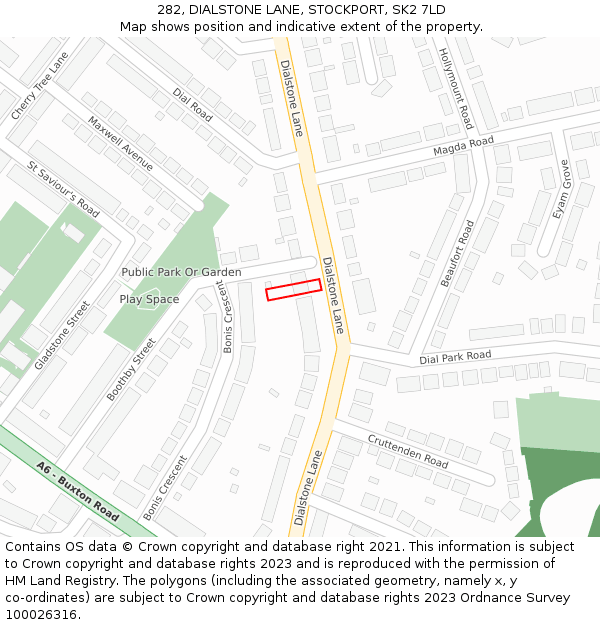 282, DIALSTONE LANE, STOCKPORT, SK2 7LD: Location map and indicative extent of plot