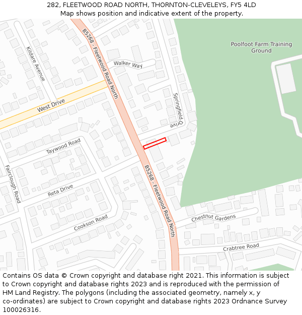 282, FLEETWOOD ROAD NORTH, THORNTON-CLEVELEYS, FY5 4LD: Location map and indicative extent of plot