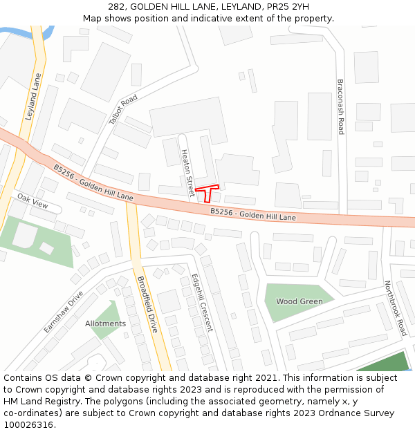 282, GOLDEN HILL LANE, LEYLAND, PR25 2YH: Location map and indicative extent of plot