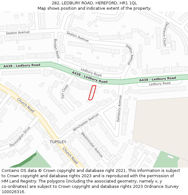 282, LEDBURY ROAD, HEREFORD, HR1 1QL: Location map and indicative extent of plot