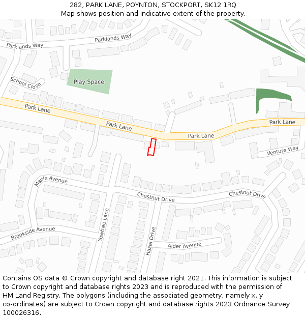 282, PARK LANE, POYNTON, STOCKPORT, SK12 1RQ: Location map and indicative extent of plot