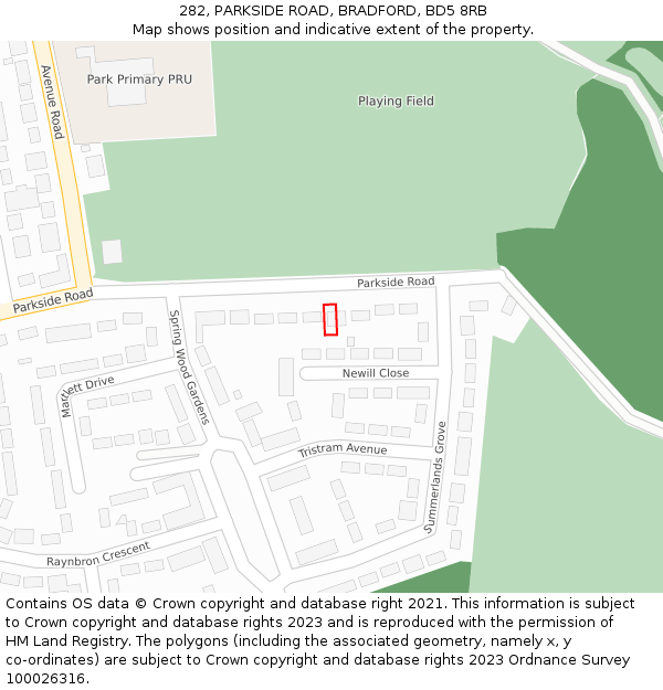282, PARKSIDE ROAD, BRADFORD, BD5 8RB: Location map and indicative extent of plot