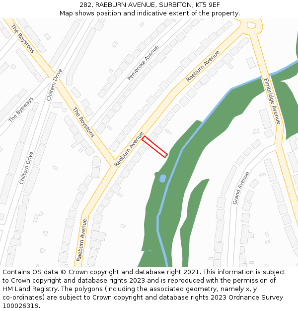 282, RAEBURN AVENUE, SURBITON, KT5 9EF: Location map and indicative extent of plot