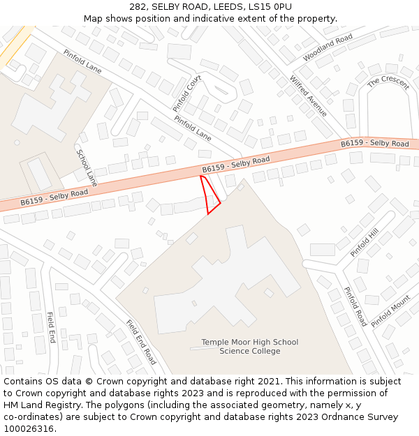 282, SELBY ROAD, LEEDS, LS15 0PU: Location map and indicative extent of plot