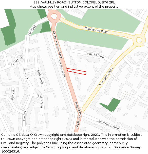 282, WALMLEY ROAD, SUTTON COLDFIELD, B76 2PL: Location map and indicative extent of plot