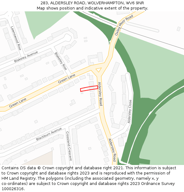 283, ALDERSLEY ROAD, WOLVERHAMPTON, WV6 9NR: Location map and indicative extent of plot