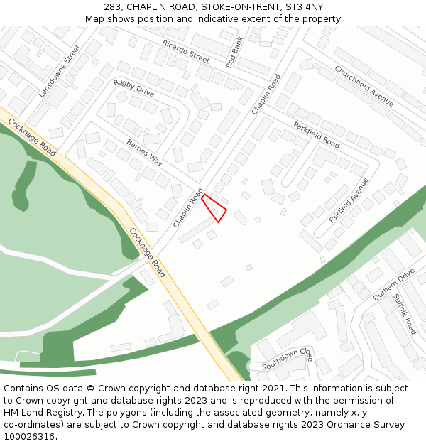 283, CHAPLIN ROAD, STOKE-ON-TRENT, ST3 4NY: Location map and indicative extent of plot