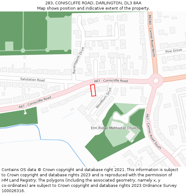 283, CONISCLIFFE ROAD, DARLINGTON, DL3 8AA: Location map and indicative extent of plot