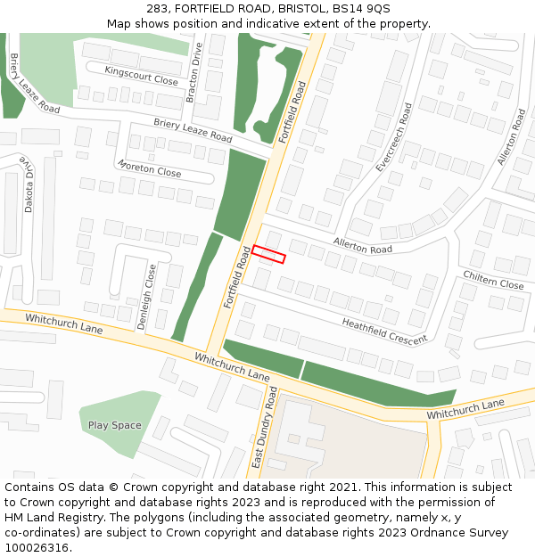 283, FORTFIELD ROAD, BRISTOL, BS14 9QS: Location map and indicative extent of plot