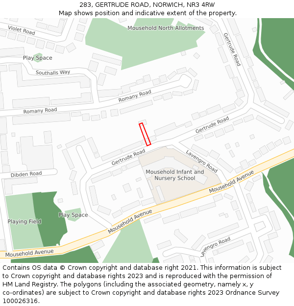 283, GERTRUDE ROAD, NORWICH, NR3 4RW: Location map and indicative extent of plot