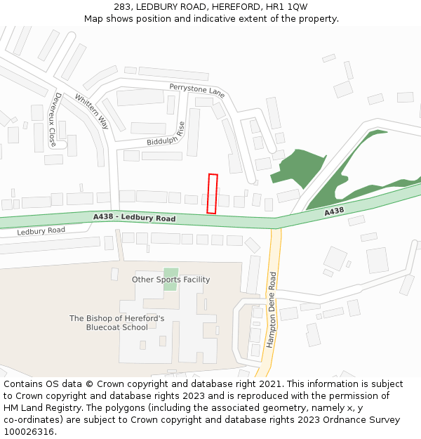 283, LEDBURY ROAD, HEREFORD, HR1 1QW: Location map and indicative extent of plot
