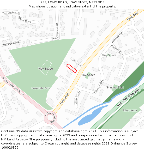 283, LONG ROAD, LOWESTOFT, NR33 9DF: Location map and indicative extent of plot