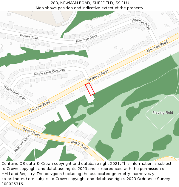 283, NEWMAN ROAD, SHEFFIELD, S9 1LU: Location map and indicative extent of plot