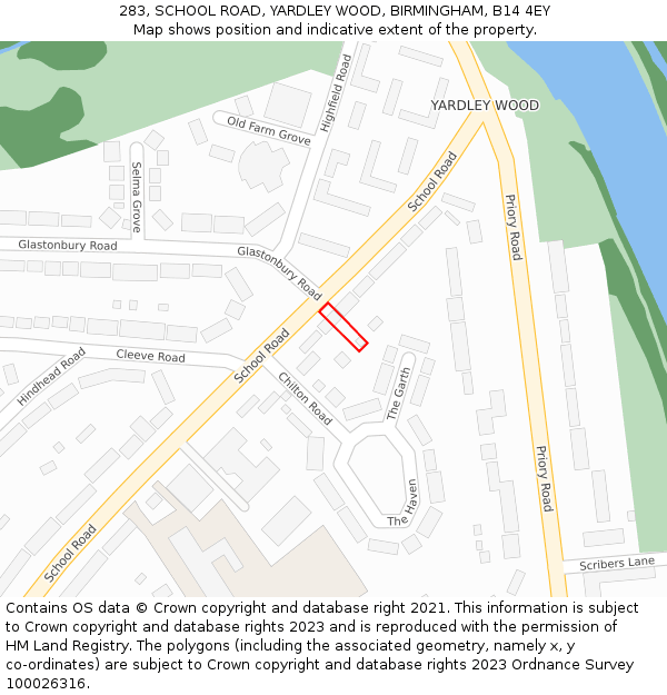 283, SCHOOL ROAD, YARDLEY WOOD, BIRMINGHAM, B14 4EY: Location map and indicative extent of plot