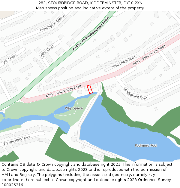 283, STOURBRIDGE ROAD, KIDDERMINSTER, DY10 2XN: Location map and indicative extent of plot