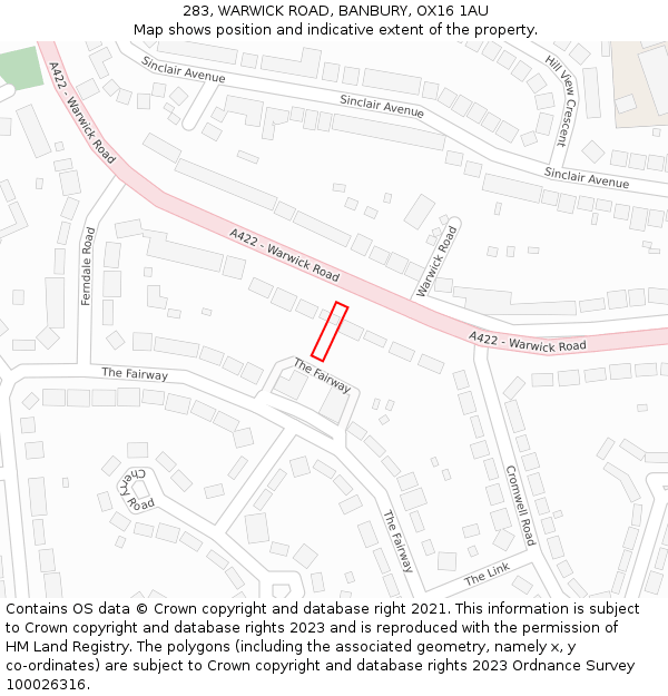 283, WARWICK ROAD, BANBURY, OX16 1AU: Location map and indicative extent of plot