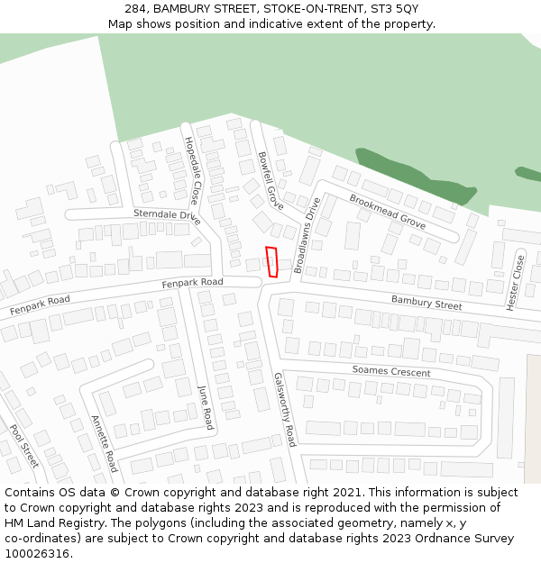 284, BAMBURY STREET, STOKE-ON-TRENT, ST3 5QY: Location map and indicative extent of plot