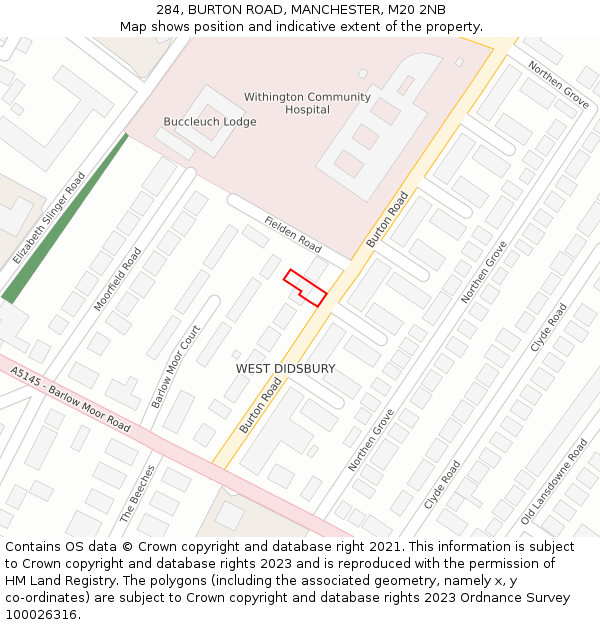 284, BURTON ROAD, MANCHESTER, M20 2NB: Location map and indicative extent of plot