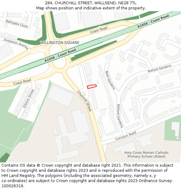 284, CHURCHILL STREET, WALLSEND, NE28 7TL: Location map and indicative extent of plot