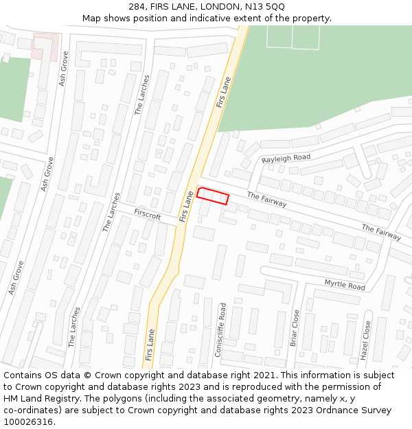 284, FIRS LANE, LONDON, N13 5QQ: Location map and indicative extent of plot