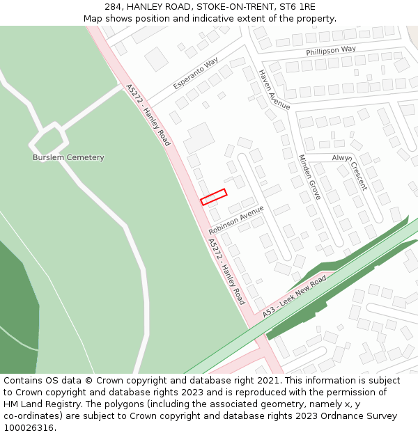 284, HANLEY ROAD, STOKE-ON-TRENT, ST6 1RE: Location map and indicative extent of plot
