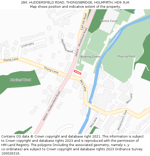 284, HUDDERSFIELD ROAD, THONGSBRIDGE, HOLMFIRTH, HD9 3UA: Location map and indicative extent of plot