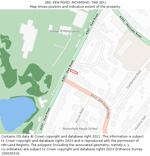 284, KEW ROAD, RICHMOND, TW9 3DU: Location map and indicative extent of plot