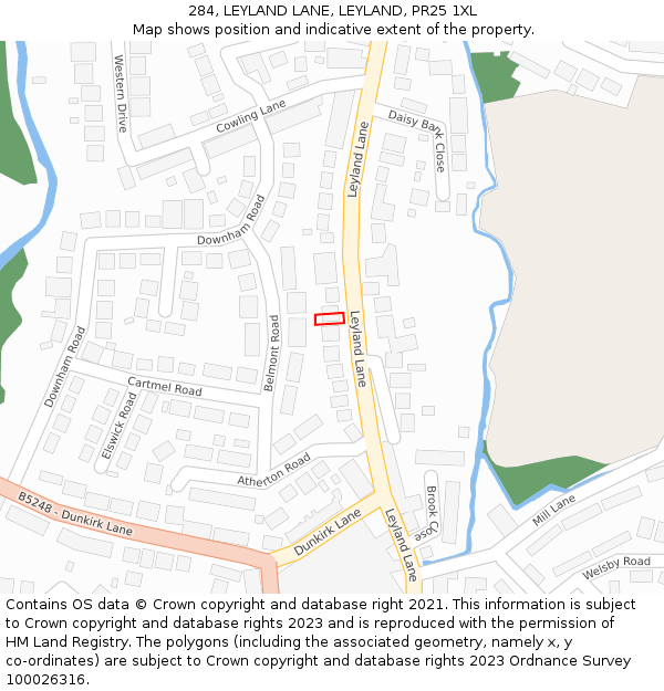 284, LEYLAND LANE, LEYLAND, PR25 1XL: Location map and indicative extent of plot