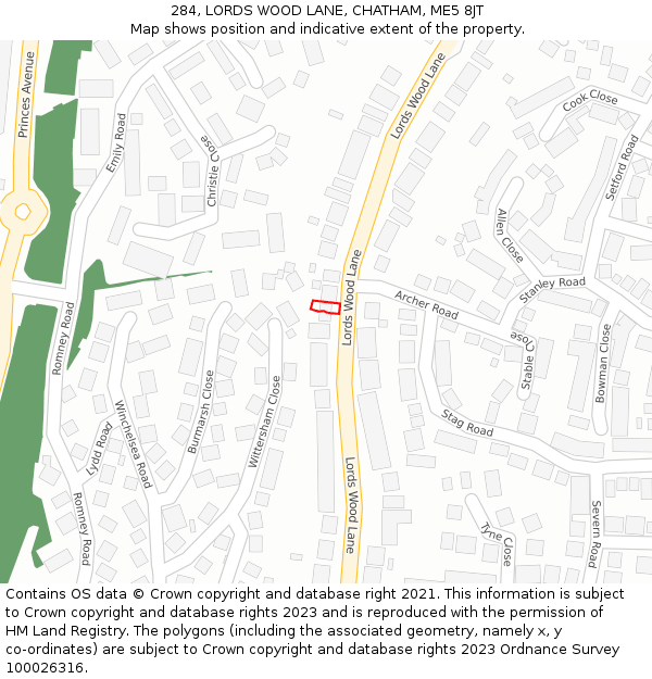 284, LORDS WOOD LANE, CHATHAM, ME5 8JT: Location map and indicative extent of plot