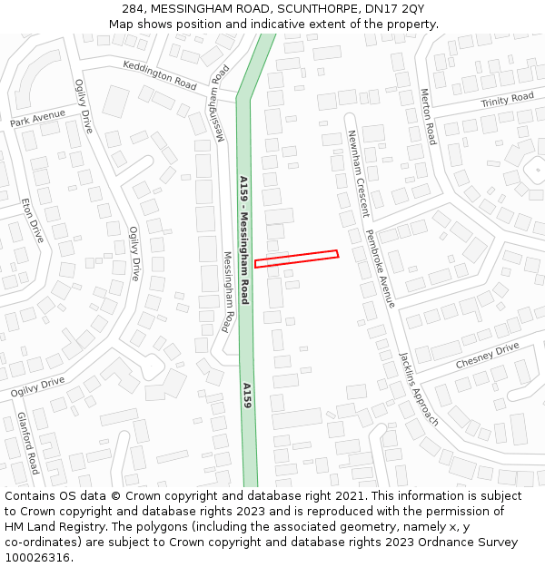 284, MESSINGHAM ROAD, SCUNTHORPE, DN17 2QY: Location map and indicative extent of plot
