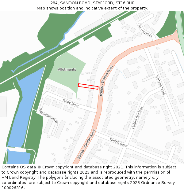 284, SANDON ROAD, STAFFORD, ST16 3HP: Location map and indicative extent of plot