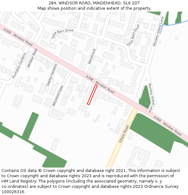 284, WINDSOR ROAD, MAIDENHEAD, SL6 2DT: Location map and indicative extent of plot