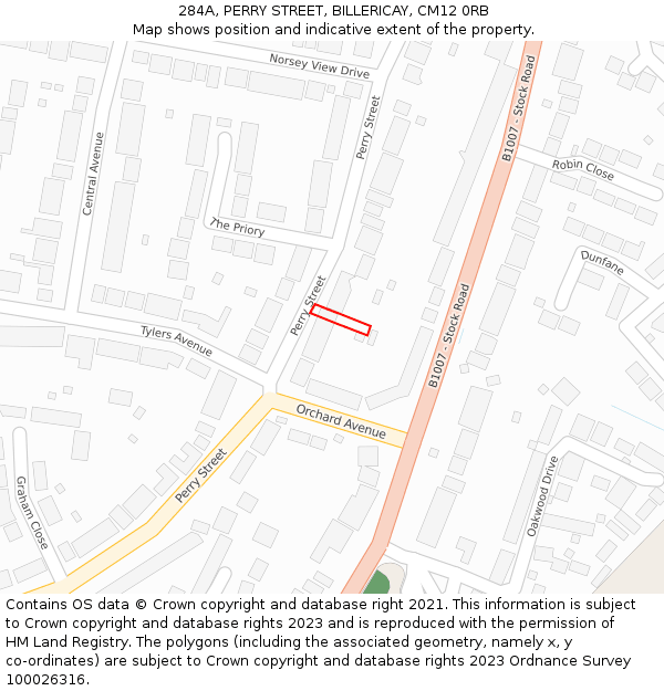 284A, PERRY STREET, BILLERICAY, CM12 0RB: Location map and indicative extent of plot
