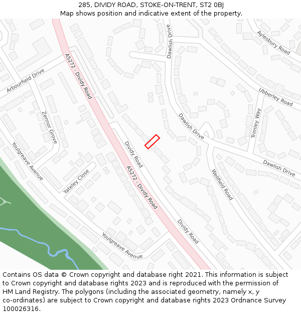 285, DIVIDY ROAD, STOKE-ON-TRENT, ST2 0BJ: Location map and indicative extent of plot