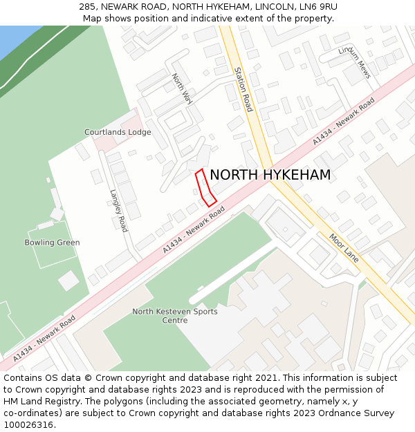 285, NEWARK ROAD, NORTH HYKEHAM, LINCOLN, LN6 9RU: Location map and indicative extent of plot