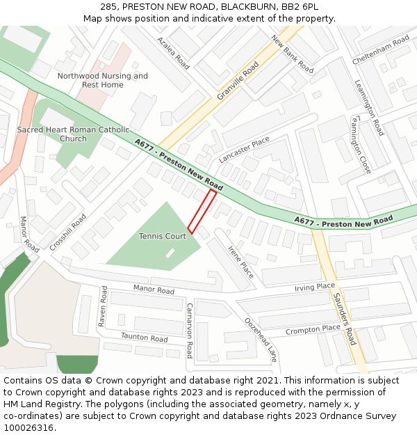 285, PRESTON NEW ROAD, BLACKBURN, BB2 6PL: Location map and indicative extent of plot