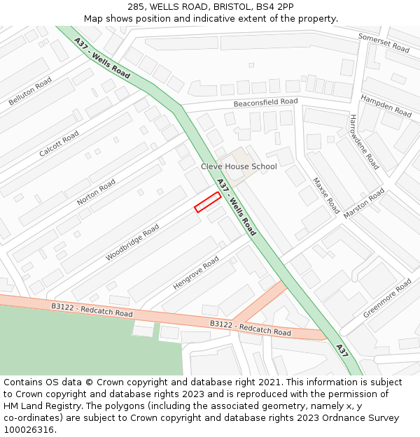 285, WELLS ROAD, BRISTOL, BS4 2PP: Location map and indicative extent of plot