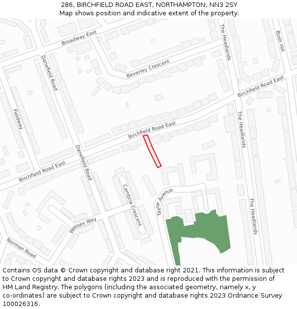 286, BIRCHFIELD ROAD EAST, NORTHAMPTON, NN3 2SY: Location map and indicative extent of plot