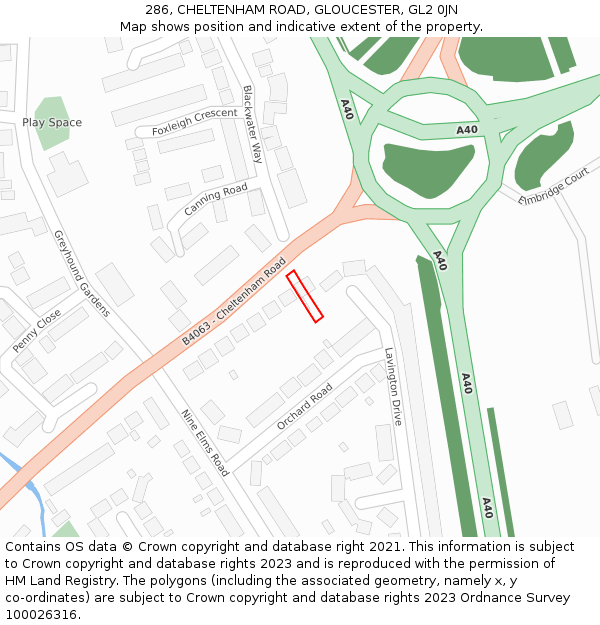 286, CHELTENHAM ROAD, GLOUCESTER, GL2 0JN: Location map and indicative extent of plot