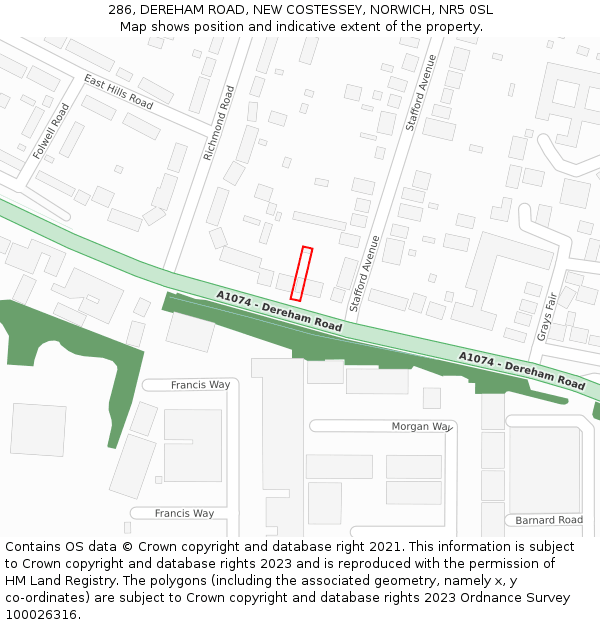 286, DEREHAM ROAD, NEW COSTESSEY, NORWICH, NR5 0SL: Location map and indicative extent of plot