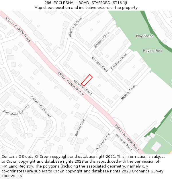 286, ECCLESHALL ROAD, STAFFORD, ST16 1JL: Location map and indicative extent of plot