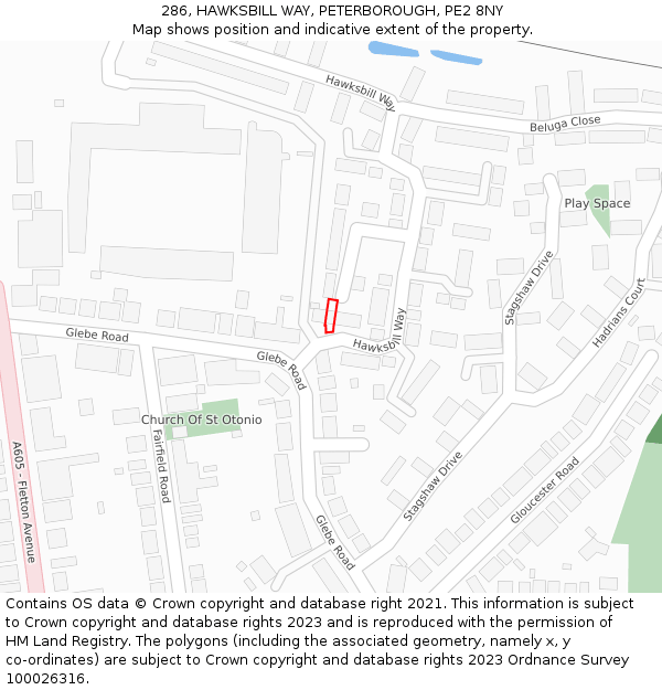 286, HAWKSBILL WAY, PETERBOROUGH, PE2 8NY: Location map and indicative extent of plot