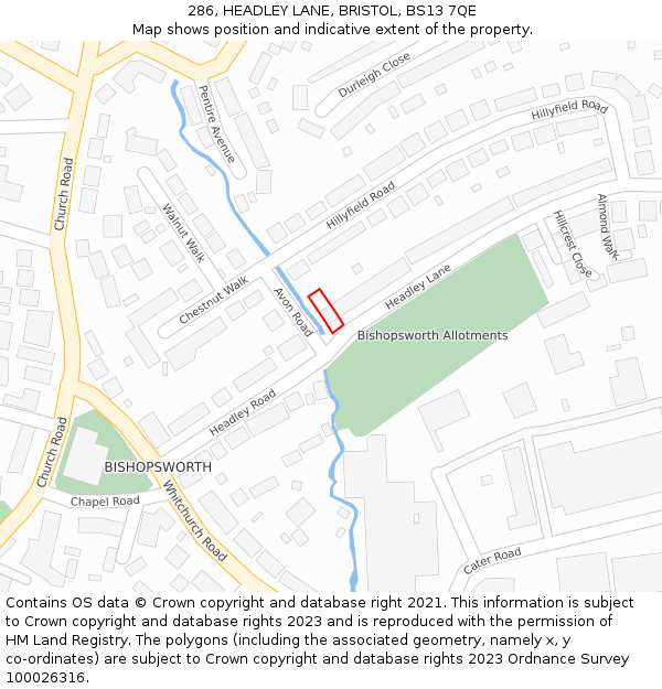 286, HEADLEY LANE, BRISTOL, BS13 7QE: Location map and indicative extent of plot