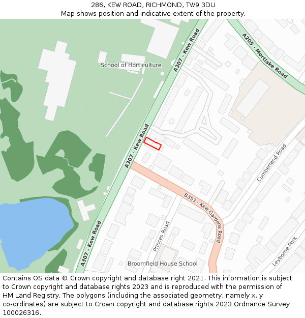 286, KEW ROAD, RICHMOND, TW9 3DU: Location map and indicative extent of plot