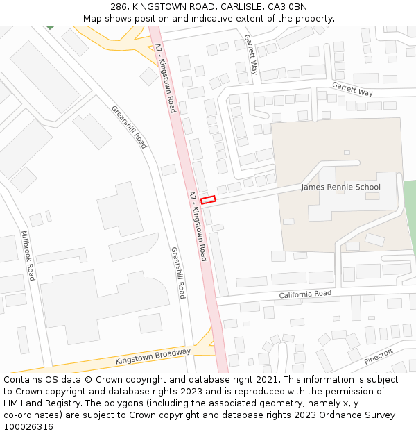 286, KINGSTOWN ROAD, CARLISLE, CA3 0BN: Location map and indicative extent of plot