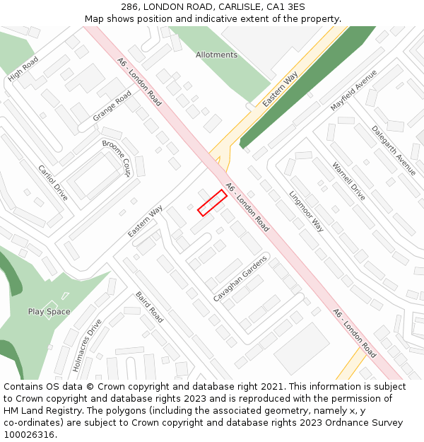 286, LONDON ROAD, CARLISLE, CA1 3ES: Location map and indicative extent of plot
