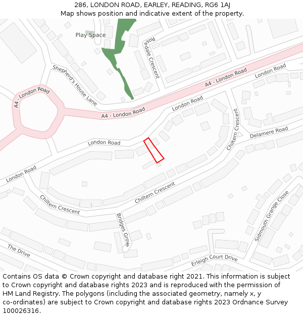 286, LONDON ROAD, EARLEY, READING, RG6 1AJ: Location map and indicative extent of plot